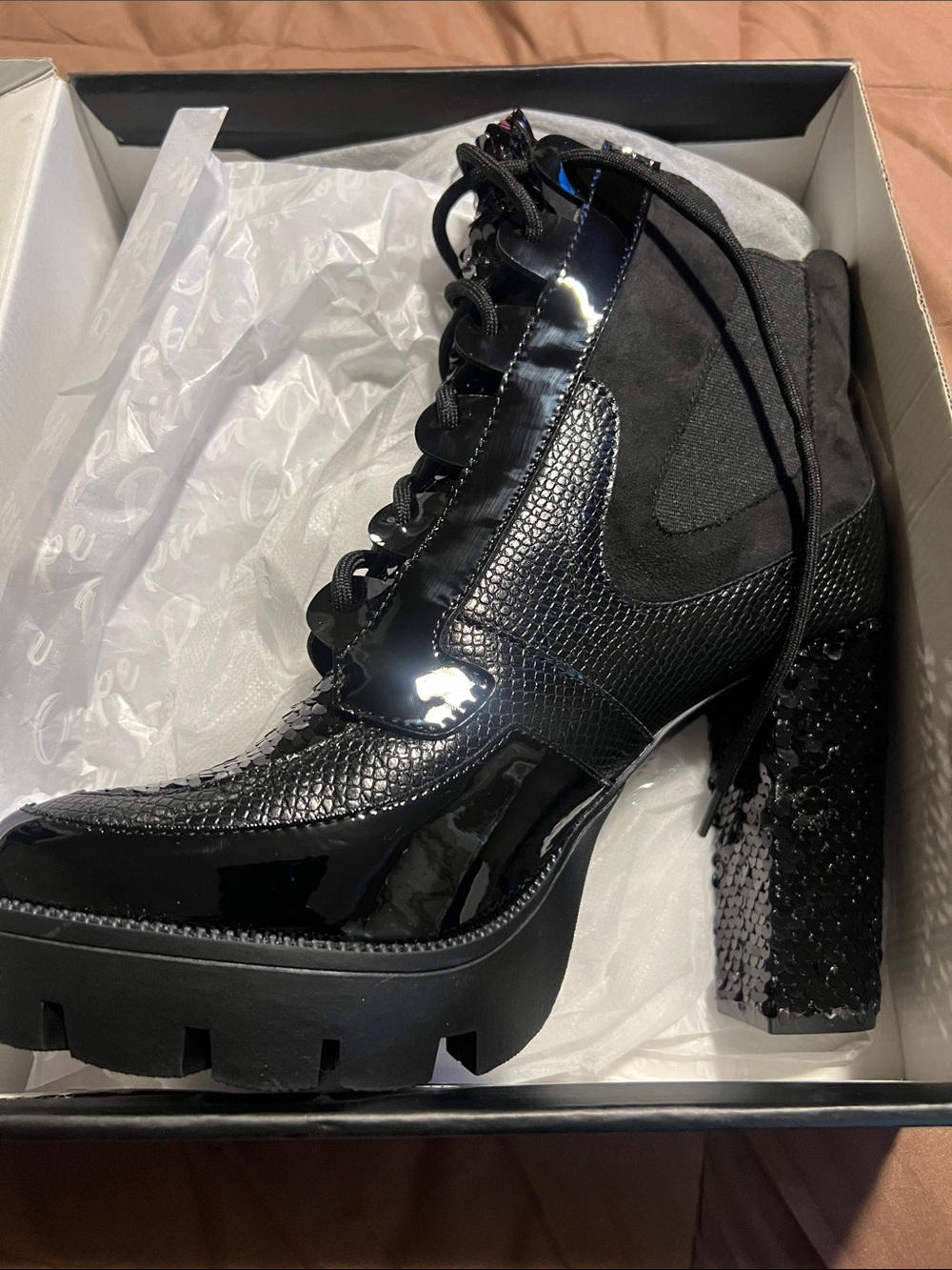 Women's Black Chunky Lug Heel Ankle Boots - Fashion Statement